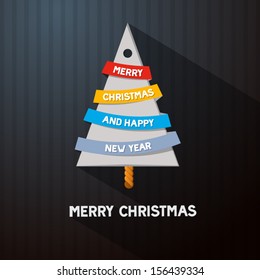 Retro Merry Christmas Theme - Tree Made From Paper on Dark Background