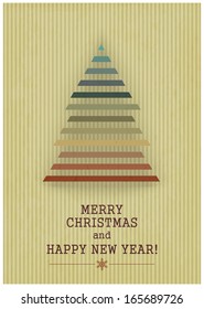 Retro Merry Christmas with Christmas Tree on a Vintage background. Vector illustration. Vector illustration. Vintage style. Multicolor Christmas tree