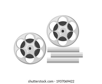 Retro Metal Cinema Reel With Film Vector Illustration Isolated On White Background