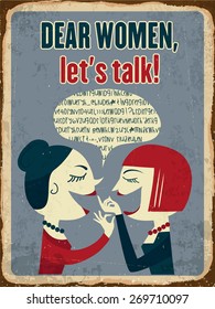 Retro metal sign "Dear women, let's talk", eps10 vector format