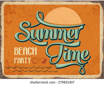 Retro metal sign "Summer time", eps10 vector format