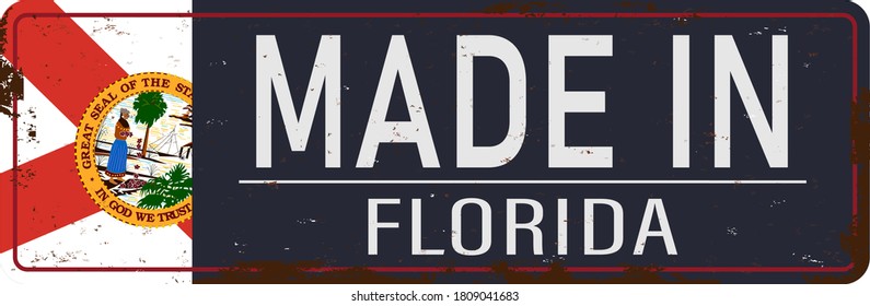 retro metal sign with text Unites States Florida inside, vector illustration