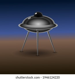 A retro metallic flying saucer or UFO, Vector illustration