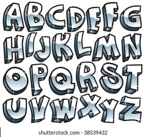Retro metallic font. Vector illustration.