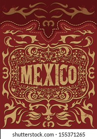 Retro mexican holiday vector poster - Mexico western elements set 