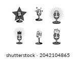 Retro mic microphone vector illustration. Design element for podcast or karaoke logo, label, emblem, sign.