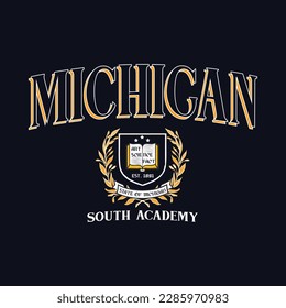 Retro Michigan varsity college slogan print. Slogan typography print design. Vector t-shirt and sweatshirt graphic or other uses