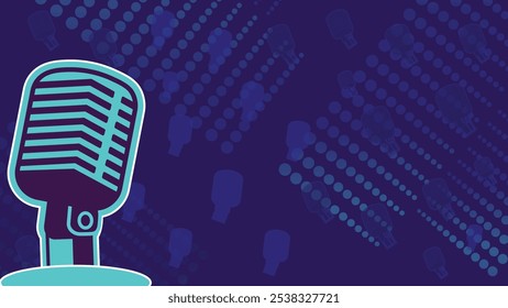 Ícone de microfone isolado em traje azul para podcast ou fundo de concerto com tema de design plano 