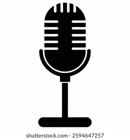 Retro microphone black vector on white background.