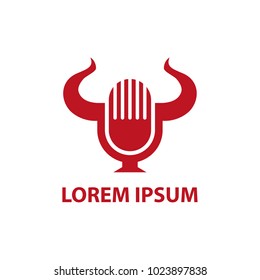 Retro microphone and bull horns minimalistic icon. Karaoke in the restaurant logo.