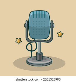 Retro Microphone in Cartoon Style Vector Illustration
