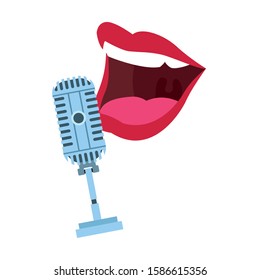 retro microphone and comedian mouth icon over white background, vector illustration