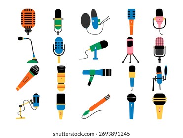 Conjunto de Elementos de Design de Microfone Retrô