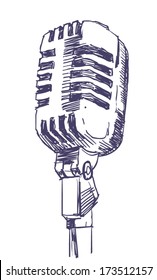 Retro microphone drawing on white background