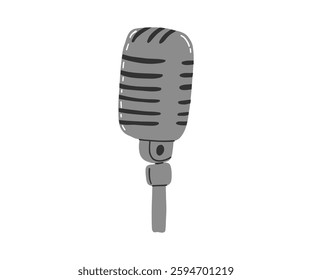 Retro microphone drawn in flat style. Stage, performance, voice. Hand drawn vector illustration.