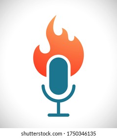 retro microphone with flame fiore hot concept icon