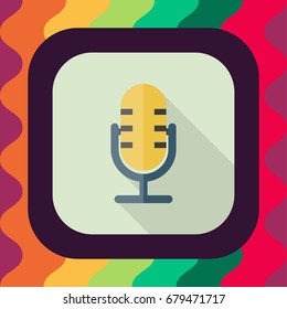 retro microphone flat icon with long shadow, vector illustration