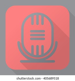 Retro microphone flat icon or sign, vector illustration with long shadow
