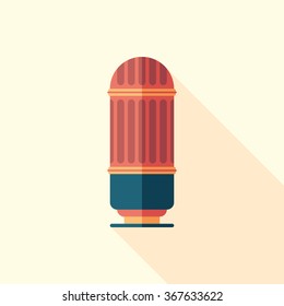 Retro microphone flat square icon with long shadows.