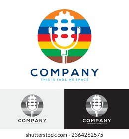 Retro Microphone Graphic on a Colorful Horizontal Stripes Recording Instrument 2