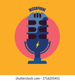 Retro microphone icon design on yellow background.