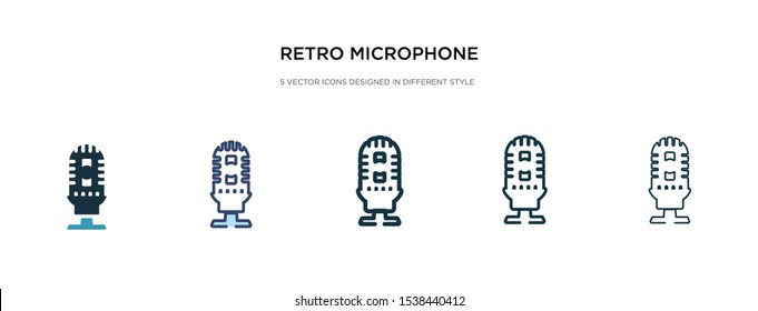 retro microphone icon in different style vector illustration. two colored and black retro microphone vector icons designed in filled, outline, line and stroke style can be used for web, mobile, ui