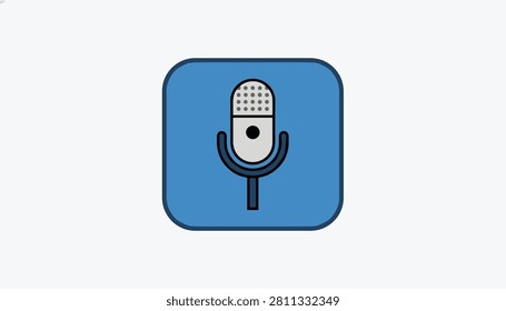 Retro microphone icon displayed in a light grey color on a rounded blue square with a white background.