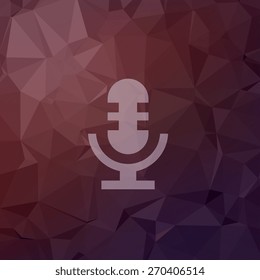 Retro microphone icon in flat style for web and mobile, modern minimalistic flat design. Vector white icon on abstract polygonal background