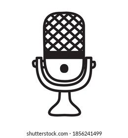 retro microphone icon over white background, silhouette style, vector illustration