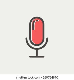 Retro microphone icon thin line for web and mobile, modern minimalistic flat design. Vector icon with dark grey outline and offset colour on light grey background.