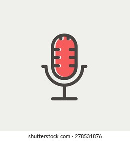 Retro microphone icon thin line for web and mobile, modern minimalistic flat design. Vector icon with dark grey outline and offset colour on light grey background.