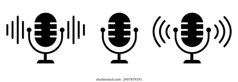Retro microphone icon vector illustration set isolated on white background. Podcast and Voice recorder icons. Microphone - recording Studio Symbol.