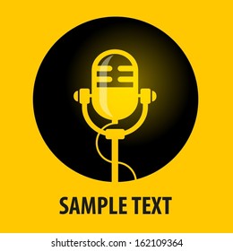 Retro microphone icon in yellow and black color, vector illustration