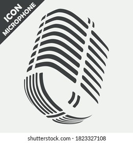 Retro microphone icone. 3D isolated on white background. Vector monochrome illustration. Template for icon, logo, emblem. For broadcast, podcast or radio design concept.