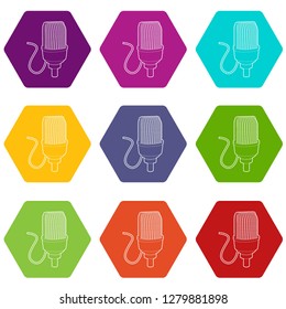 Retro microphone icons 9 set coloful isolated on white for web