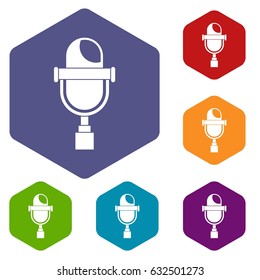 Retro microphone icons set hexagon isolated vector illustration