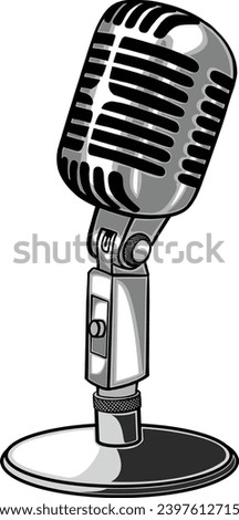 Retro microphone isolated on white. Vintage classic a mic on stand. Good for print, icon, mascot, logo, clip art