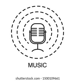 Retro microphone isolated outline icon, party music or stage equipment vector. Sound recording and singing device, music concert or show, loud volume, performance. Recording studio tool, musical item