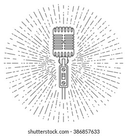 Retro microphone. Line icon.  Good for electronics store packaging, studio, disco or karaoke club, or t-shirt design. Vector illustration