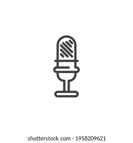 Retro microphone line icon. linear style sign for mobile concept and web design. Studio microphone outline vector icon. Symbol, logo illustration. Vector graphics