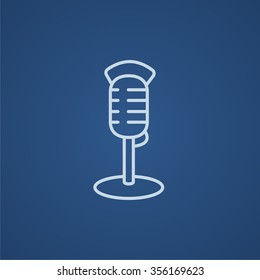 Retro microphone line icon for web, mobile and infographics. Vector light blue icon isolated on blue background.