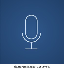 Retro microphone line icon for web, mobile and infographics. Vector light blue icon isolated on blue background.