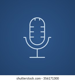 Retro microphone line icon for web, mobile and infographics. Vector light blue icon isolated on blue background.