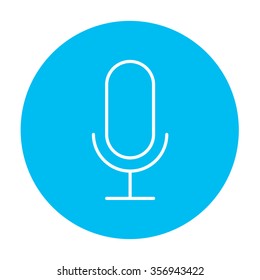 Retro microphone line icon for web, mobile and infographics. Vector white icon on the light blue circle isolated on white background.
