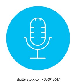 Retro microphone line icon for web, mobile and infographics. Vector white icon on the light blue circle isolated on white background.