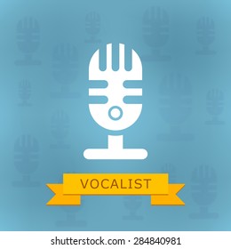 Retro microphone. Logo isolated on a blue background. With space for text. Vector illustration.