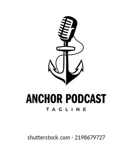 Retro Microphone Nautical Anchor Podcast Logo Template