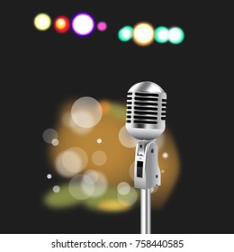 Retro Microphone on abstract  Spotlight background for Karaoke Parties