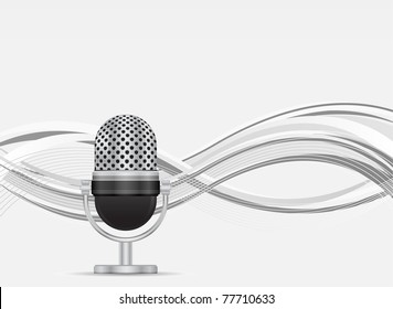 retro microphone on wave background