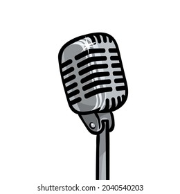 Retro microphone on white background. Design element for poster, emblem, badge. Vector illustration